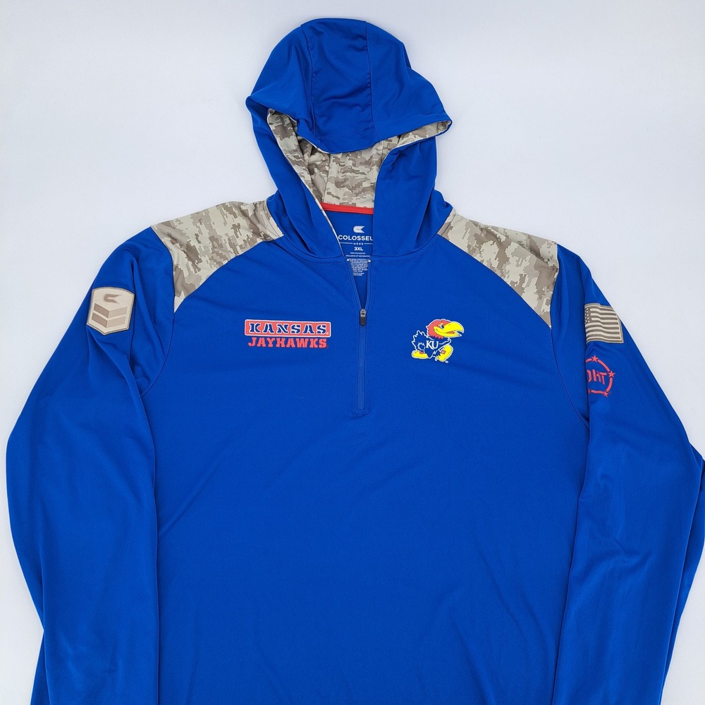 Colosseum Kansas Jayhawks Hoodie Mens 3XL Polyester Blue Camo OHT 1/4 Zip